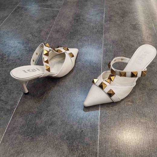 lfgj jeans BJ608 性感魅惑羊皮包头铆钉半拖时尚高跟拖鞋 商品图5