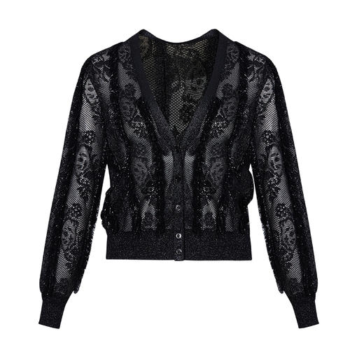 VIMAGE纬漫纪夏季新款气质压褶蕾丝镂空长袖显瘦开衫V1501102针织衫 商品图5