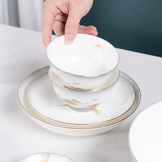 Debo德铂金山银山高档山水画正骨陶瓷餐具家用碗筷46头 商品图3