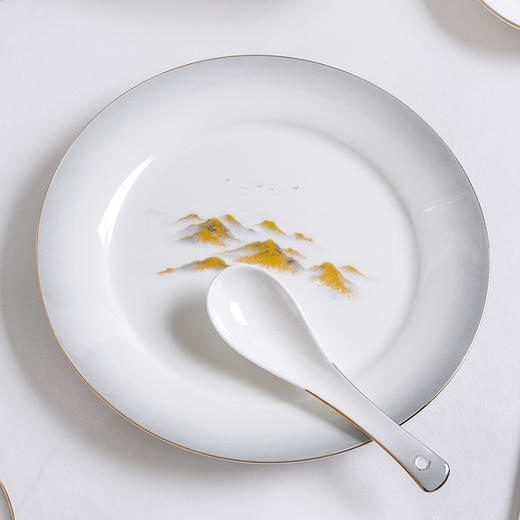 Debo德铂金山银山高档山水画正骨陶瓷餐具家用碗筷46头 商品图7