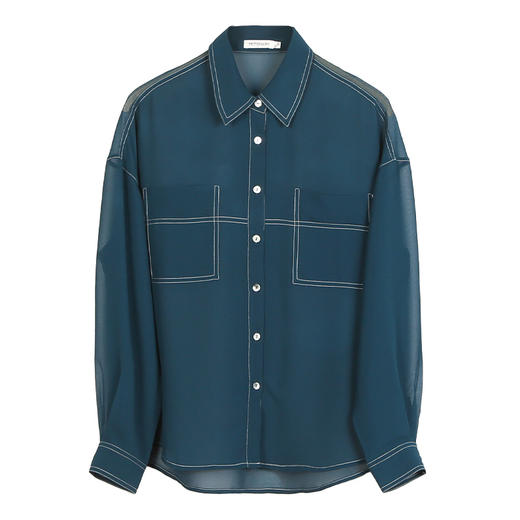 METTE2021年夏季新品女士超薄衬衫时尚方领长袖直筒宽松衬衣 商品图5