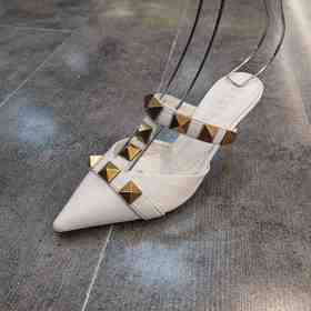 lfgj jeans BJ608 性感魅惑羊皮包头铆钉半拖时尚高跟拖鞋