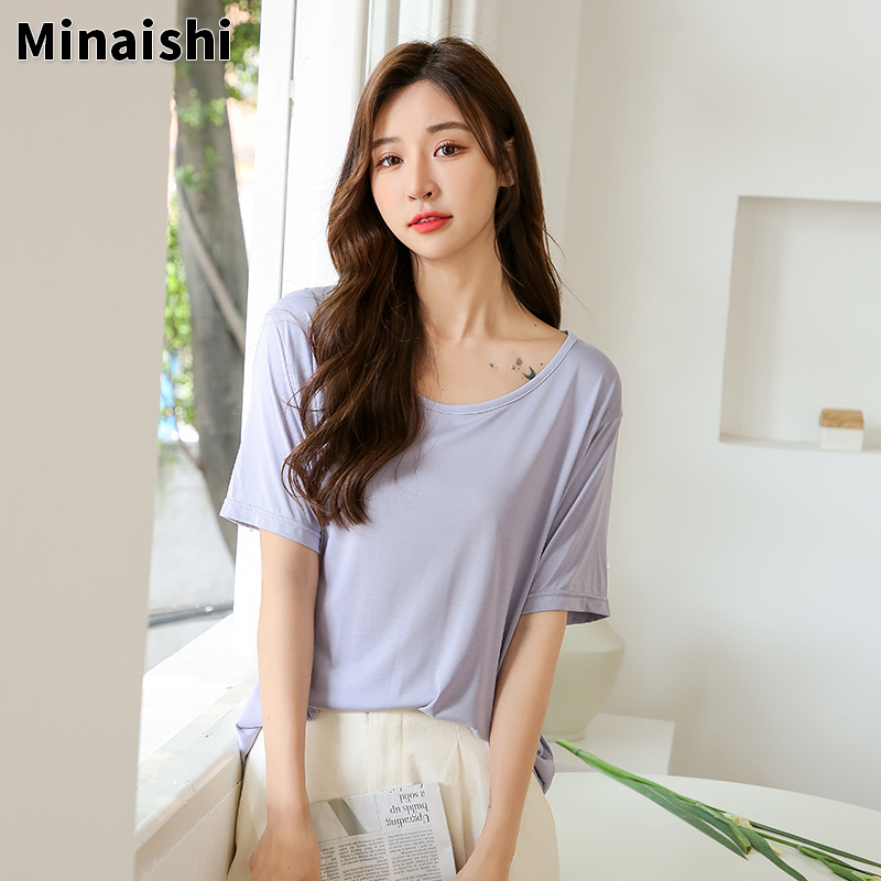 【米奈诗】2021夏季冰感铜氨丝懒人T恤5色可选