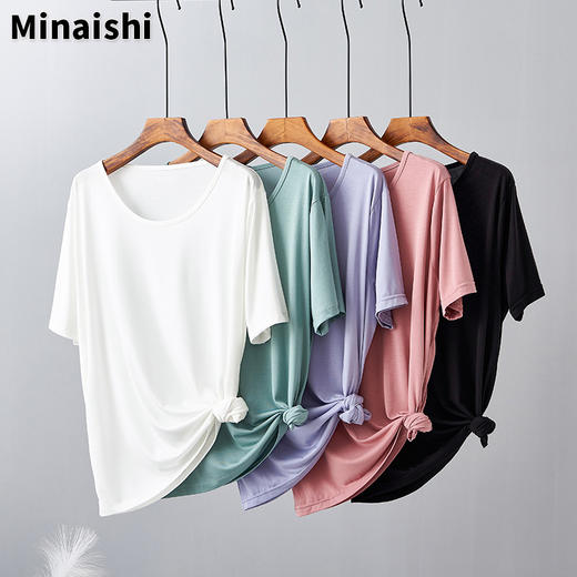【米奈诗】2021夏季冰感铜氨丝懒人T恤5色可选 商品图1