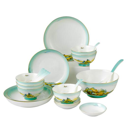 Debo德铂绿水青山高档山水画风格家用正骨陶瓷餐具碗筷32头 商品图5