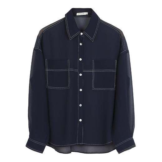 METTE2021年夏季新品女士超薄衬衫时尚方领长袖直筒宽松衬衣 商品图6