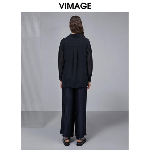VIMAGE纬漫纪夏季新款V领气质长袖个性网纱衬衫V1513120小上衣 商品图3
