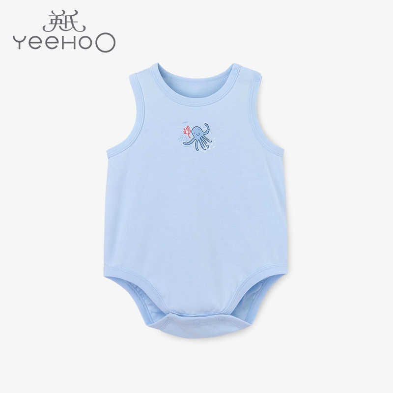 英氏男宝宝纯棉家居20夏季三角哈衣连体背心裆哈YZJMJ20007A01