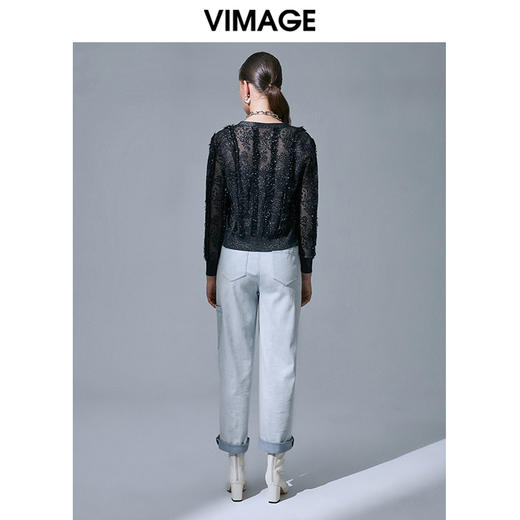 VIMAGE纬漫纪夏季新款气质压褶蕾丝镂空长袖显瘦开衫V1501102针织衫 商品图3