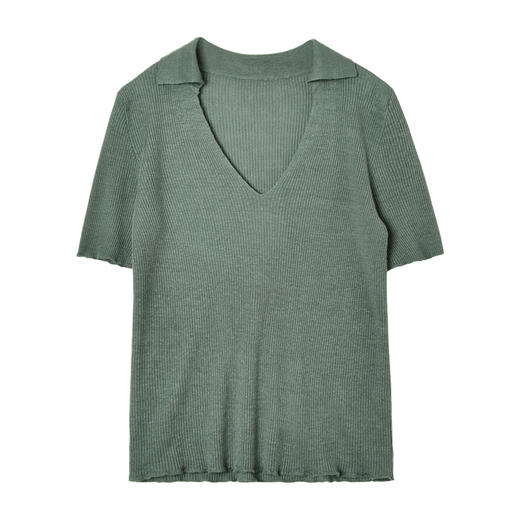 2021新款女士亚麻单股罗纹翻领套头衫 商品图4