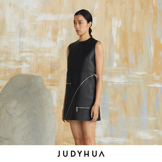 JUDYHUA  小羊皮拉链装饰连衣裙 商品图1