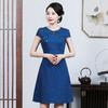 上海旗袍厂JC-JY5059连衣裙夏季短袖新款时尚气质圆领棉麻绣花裙 商品缩略图0