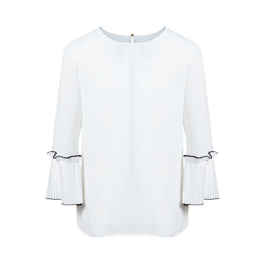 EITIE爱特爱秋季新款简约通勤喇叭袖直筒圆领套头T恤上衣6313003 商品图4