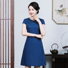 上海旗袍厂JC-JY5059连衣裙夏季短袖新款时尚气质圆领棉麻绣花裙 商品缩略图2