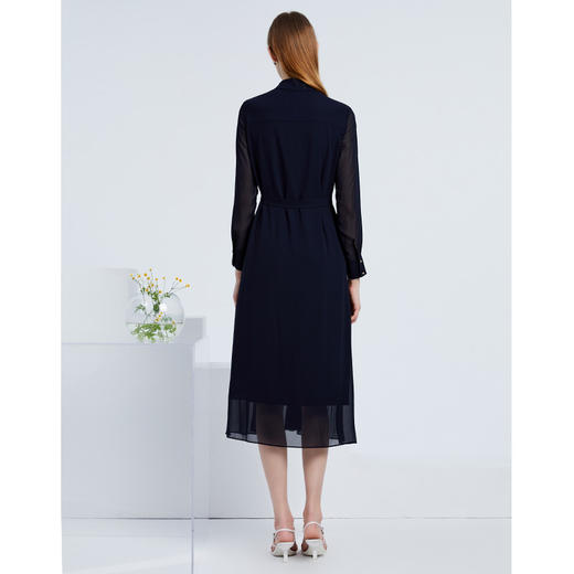 EITIE爱特爱新款气质翻领压褶收腰网纱长袖显瘦衬衫连衣裙6307016 商品图3