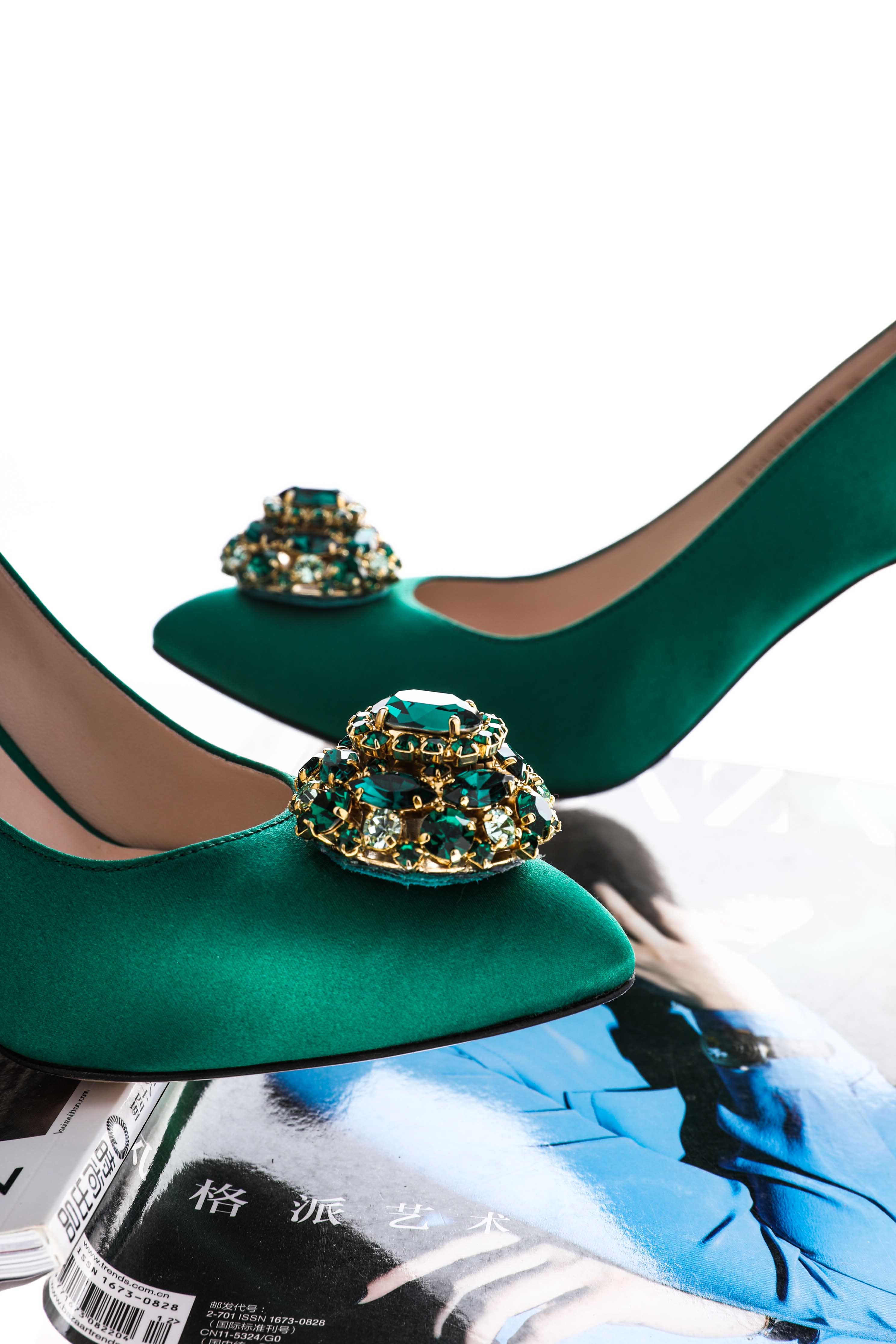 sheme女士丝绸宝石宴会高跟鞋绿色