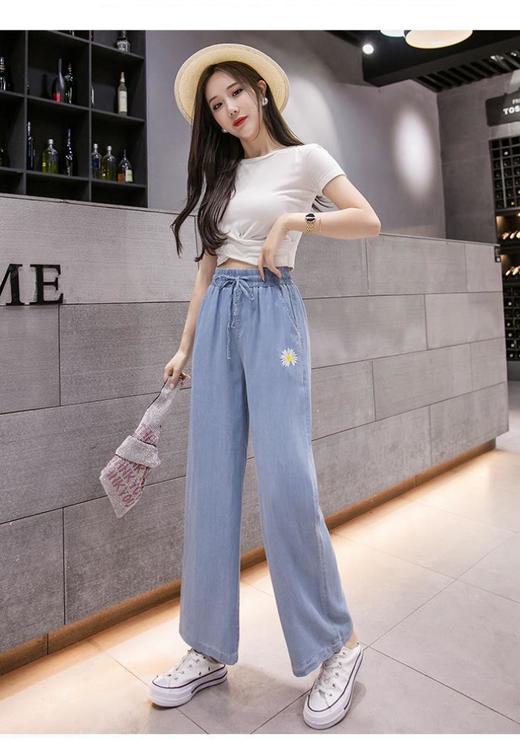 【2021新款热门推荐~ 夏季个性！天丝牛仔阔腿裤女！！】夏季新款高腰显瘦薄款宽 穿出大长腿 松垂感冰丝直筒裤女 商品图2