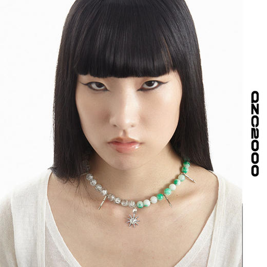 QZC2000 翡翠绿珍珠拼接粉粹珠八角形吊坠磁铁吸扣项链男女饰品 商品图4