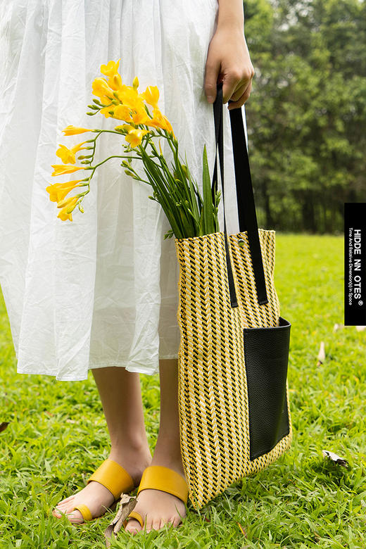 〖HIDDENNOTES〗原创单肩包 阳光元气鹅黄色编织单肩tote托特包 商品图1