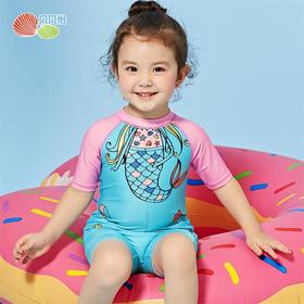 贝贝怡2021新款女童连体泳衣宝宝速干防晒美人鱼儿童泳帽泳衣套装212P2355