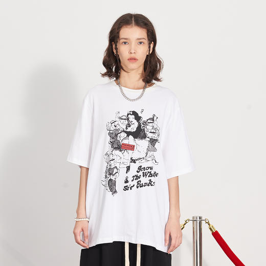 PCLP(PERCLIPS) 白雪公主潮流印花短袖男国潮牌纯棉宽松半袖t恤男 商品图0