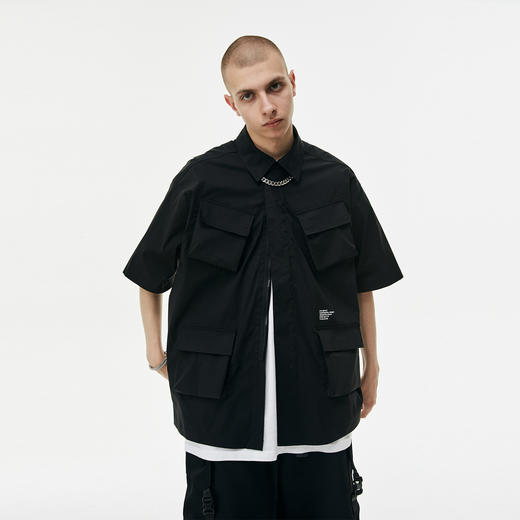 FPA(VENGETICE) 多口袋门襟拉链透气短袖衬衫 国潮立领休闲工装男 商品图0