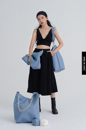 〖HIDDE NN OTES〗原创单肩包 仿羊皮大容量雾霾蓝链条斜挎托特包