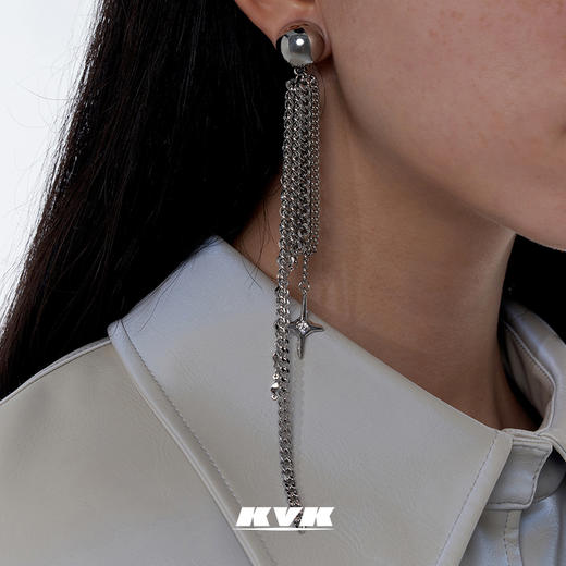 KVK耳环2021年新款潮高级感耳夹无耳洞女长款流苏个性耳饰女饰品 商品图2