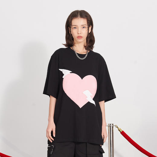 PCLP(PERCLIPS) 闪电爱心潮流印花短袖男国潮牌纯棉宽松半袖t恤男 商品图0