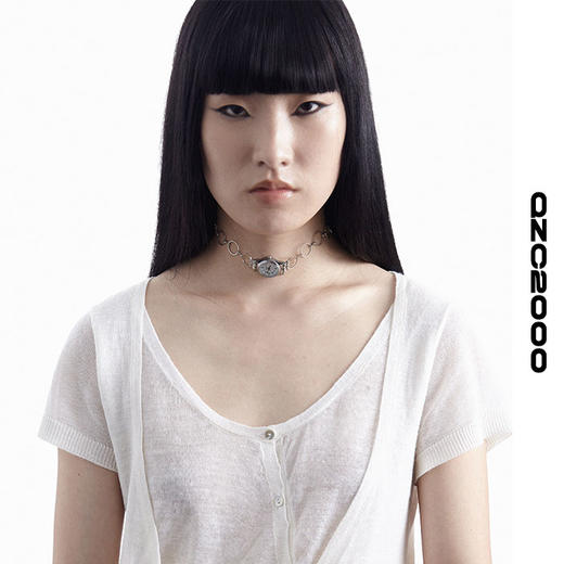 QZC2000 时间怀表不锈钢钛钢圆环拼接吊坠颈链可调节扣项链男女款 商品图1