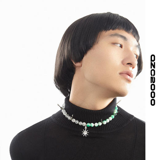 QZC2000 翡翠绿珍珠拼接粉粹珠八角形吊坠磁铁吸扣项链男女饰品 商品图2