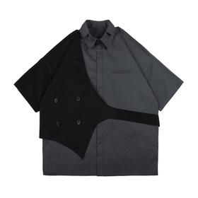 PCLP(PERCLIPS)假两件短袖衬衫国潮牌夏季工装日系港风半袖衬衣男