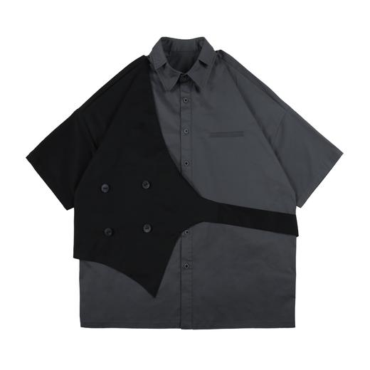 PCLP(PERCLIPS)假两件短袖衬衫国潮牌夏季工装日系港风半袖衬衣男 商品图0