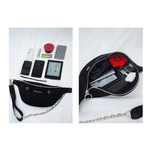 〖HIDDE NN OTES〗原创单肩包百搭链条网格斜挎水饺型黑色腰包ins 商品图3