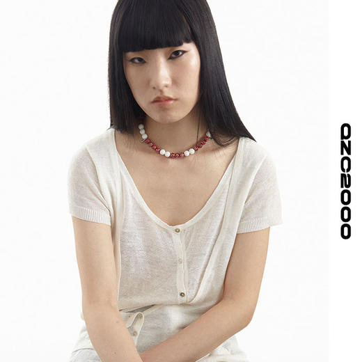 QZC2000 红色血滴纹理珍珠梦幻珍珠铆钉吊坠可调节项链男女饰品 商品图3