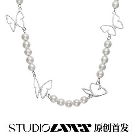 LURS原创设计国潮珍珠蝴蝶相间国潮ins风简约百搭项链男项链女