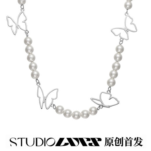LURS原创设计国潮珍珠蝴蝶相间国潮ins风简约百搭项链男项链女 商品图0