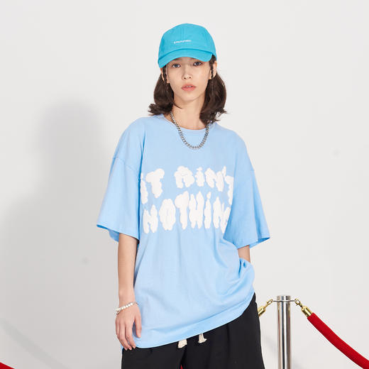 PCLP(PERCLIPS) 云朵发泡字母潮流短袖男国潮牌纯棉宽松半袖t恤男 商品图0