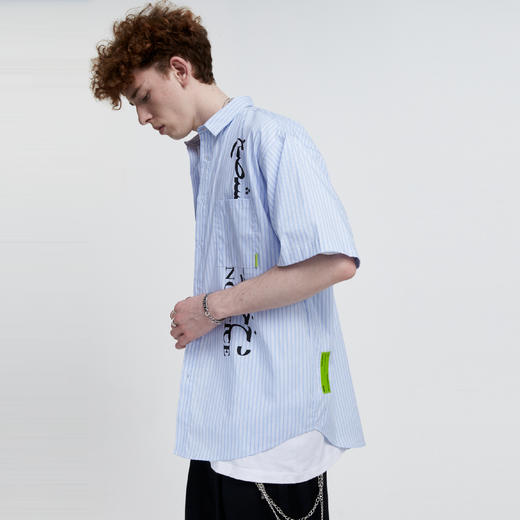 FPA(VENGETICE) 印花条纹短袖衬衫 宽松休闲国潮牌衬衣男嘻哈街头 商品图2