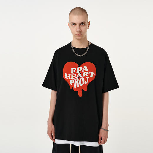 FPA(VENGETICE) 发泡溶解破碎爱心印花短袖 国潮牌宽松情侣款T恤 商品图0