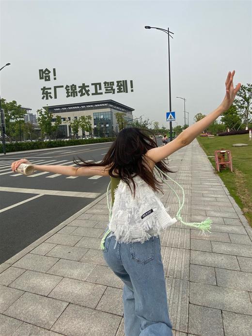 〖HIDDE NN OTES〗夏季抽绳束口袋 仙气薄纱方格流苏ins双肩背包 商品图3