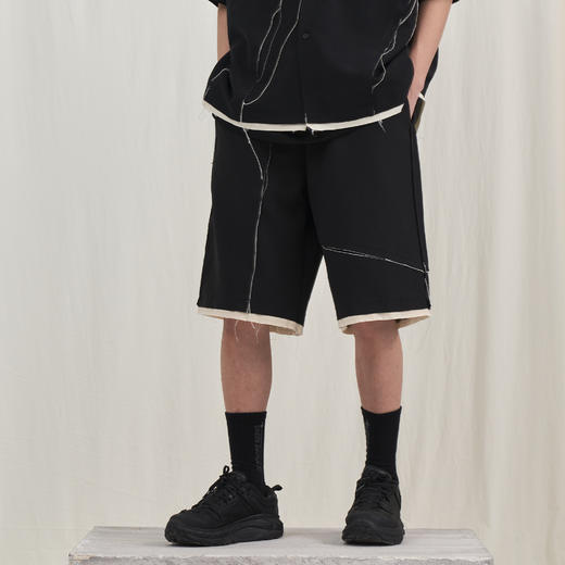 PCLP(PERCLIPS) 毛边破坏休闲短裤夏季国潮流直筒休闲五分裤男 商品图3