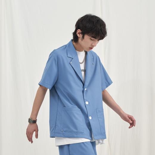 PCLP(PERCLIPS) 铆钉短袖西装衬衫 国潮牌黑色休闲夏季半袖衬衣男 商品图2
