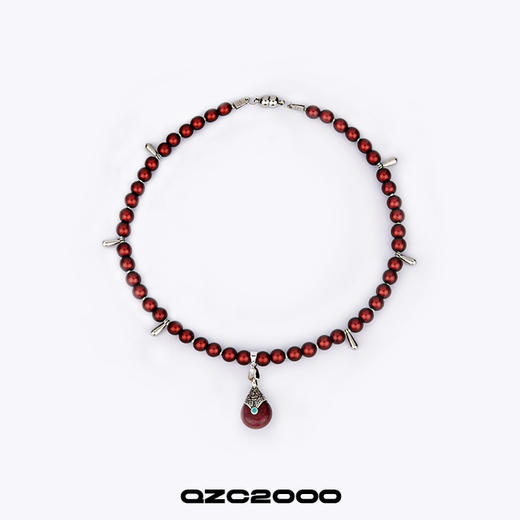 QZC2000 水滴吊坠红色反光梦幻珍珠朋克铆钉吊坠磁铁扣项链男女同 商品图0