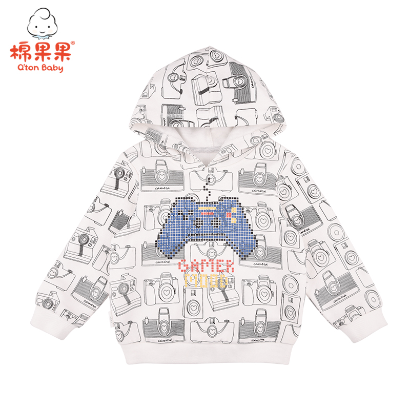 商场同款棉果果春秋季男童小毛圈印花连帽卫衣M312182221438