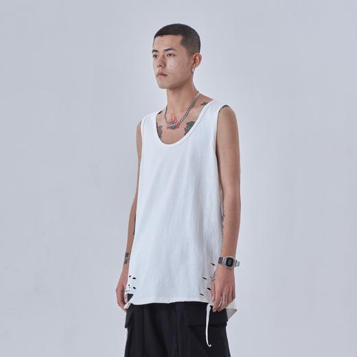 PCLP(PERCLIPS) 下摆割烂破洞打底背心 纯色打底宽松汗衫无袖内搭 商品图1