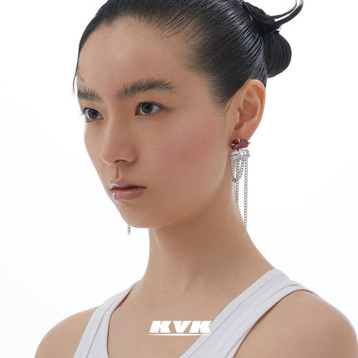 KVK桃花晶石流苏耳饰小众设计2021新款耳钉气质高级耳环配饰耳坠 商品图1