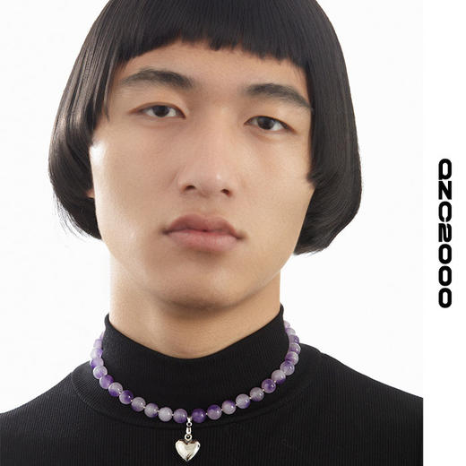 QZC2000 Y2K紫色渐变梦幻珍珠金属爱心吊坠磁铁吸扣项链男女饰品 商品图3