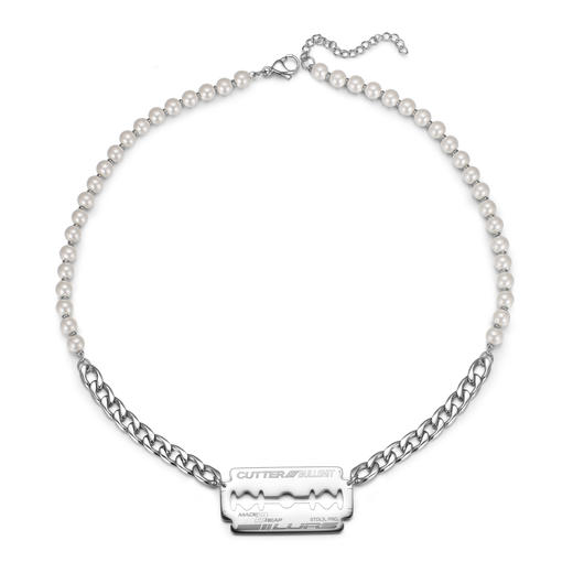 2020新款珍珠刀片项链小众设计感项链明星同款土酷链子男钛钢项链 商品图4