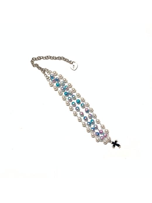 QZC2000 原创双层梦幻珍珠十字架边钻吊坠项链 小众设计 商品图4